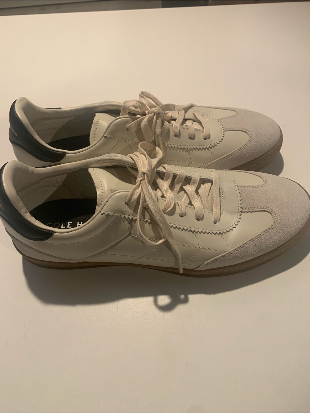 Cole Haan Men’s Cream Leather Sneakers with Black Heel Tab